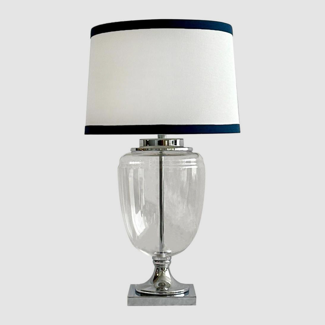 OneWorld Collection CHARLOTTE Glass Table Lamp - White Shade / Navy Trim-ONEWORLD COLLECTION-Ozlighting.com.au