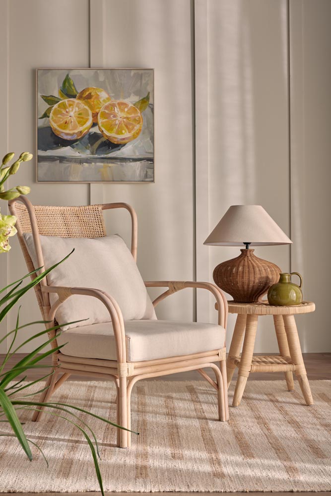 OneWorld Collection DALLAS Rattan Table Lamp with linen shade-ONEWORLD COLLECTION-Ozlighting.com.au