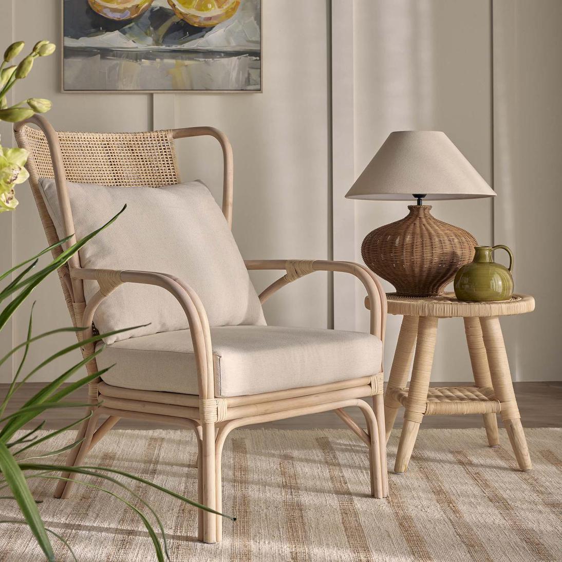 OneWorld Collection DALLAS Rattan Table Lamp with linen shade-ONEWORLD COLLECTION-Ozlighting.com.au