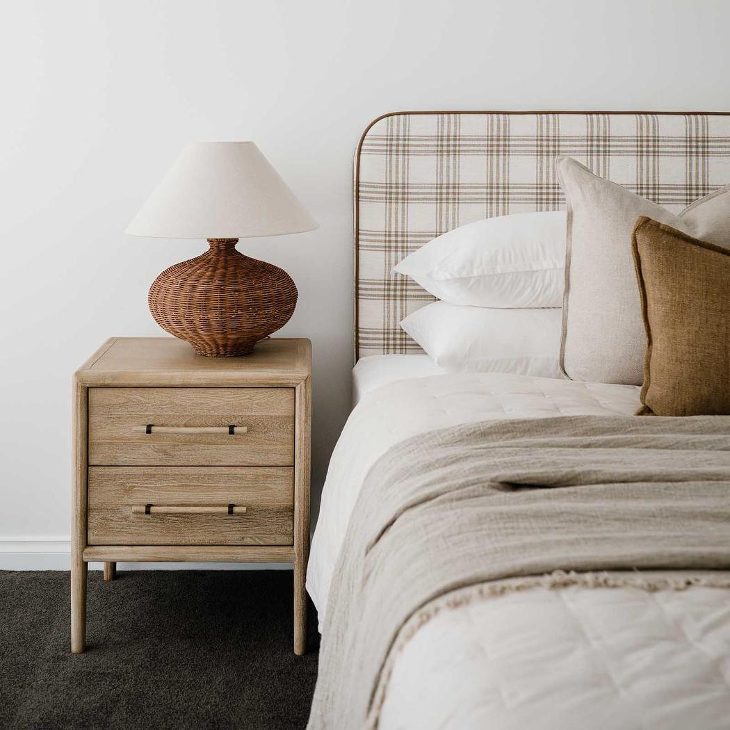 OneWorld Collection DALLAS Rattan Table Lamp with linen shade-ONEWORLD COLLECTION-Ozlighting.com.au