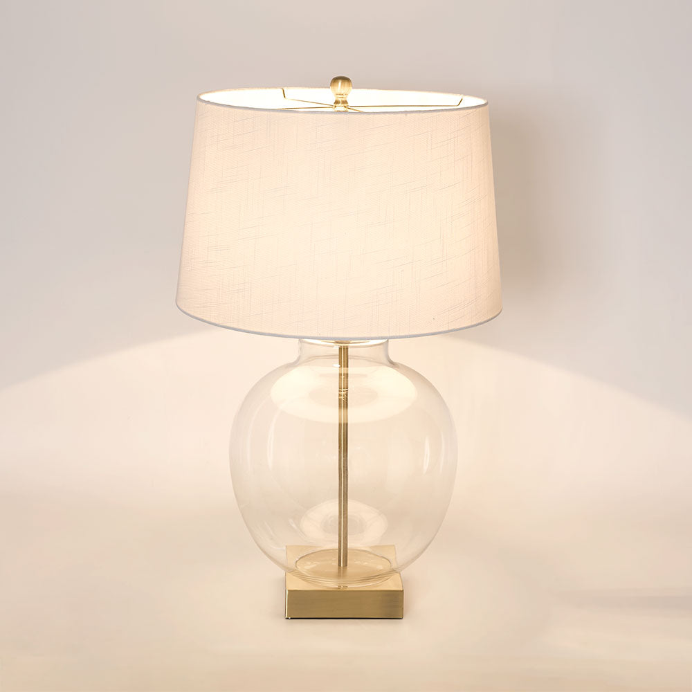 OneWorld Collection ELLYN Glass Table Lamp - Brass / White Linen Shade-ONEWORLD COLLECTION-Ozlighting.com.au
