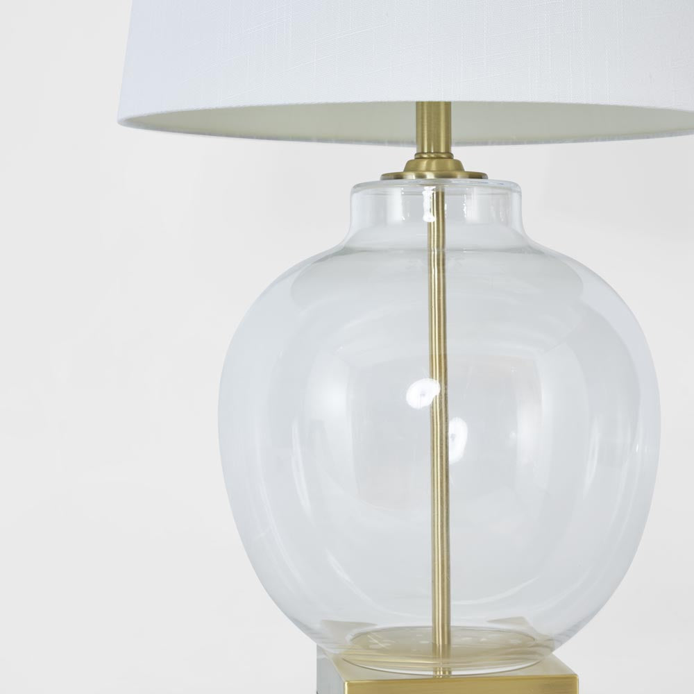 OneWorld Collection ELLYN Glass Table Lamp - Brass / White Linen Shade-ONEWORLD COLLECTION-Ozlighting.com.au