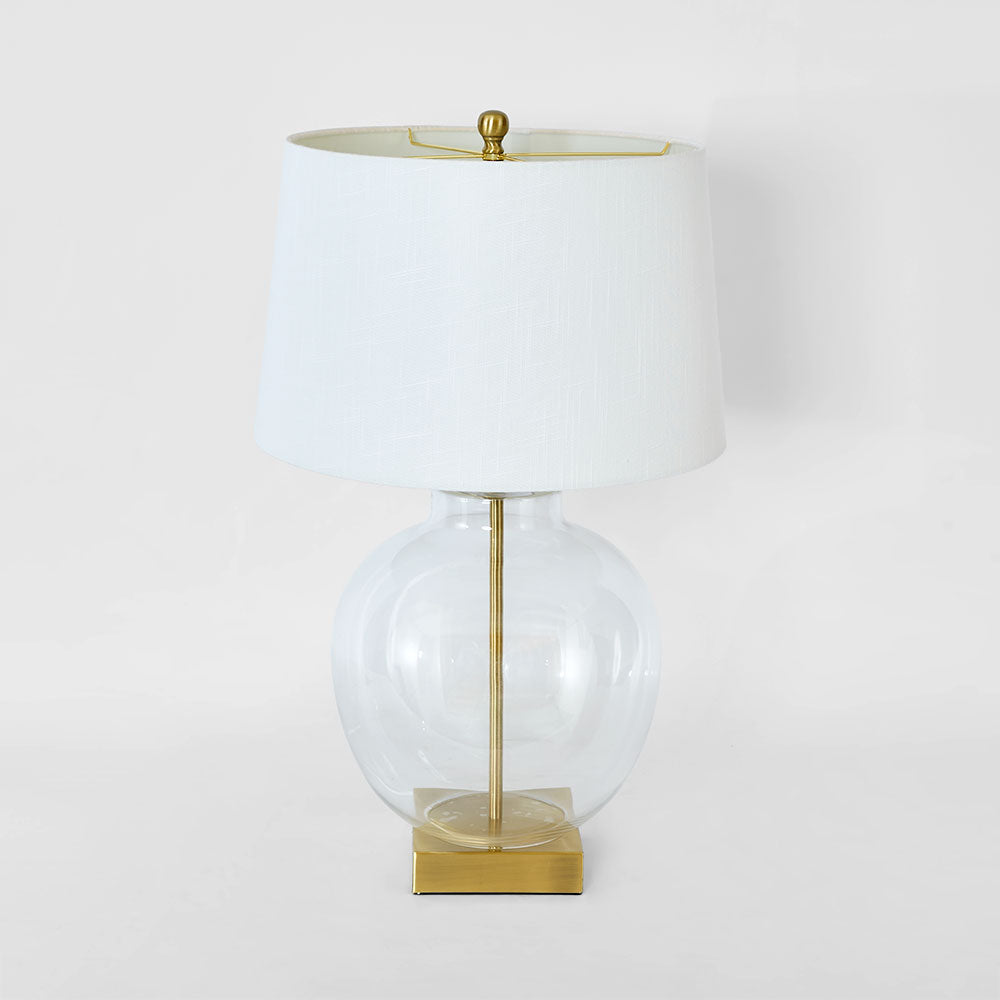 OneWorld Collection ELLYN Glass Table Lamp - Brass / White Linen Shade-ONEWORLD COLLECTION-Ozlighting.com.au