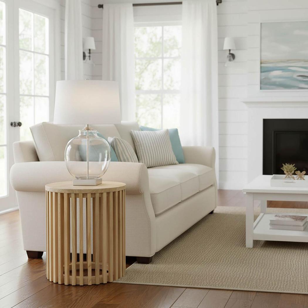 OneWorld Collection ELLYN Glass Table Lamp - Nickel / White Linen Shade-ONEWORLD COLLECTION-Ozlighting.com.au