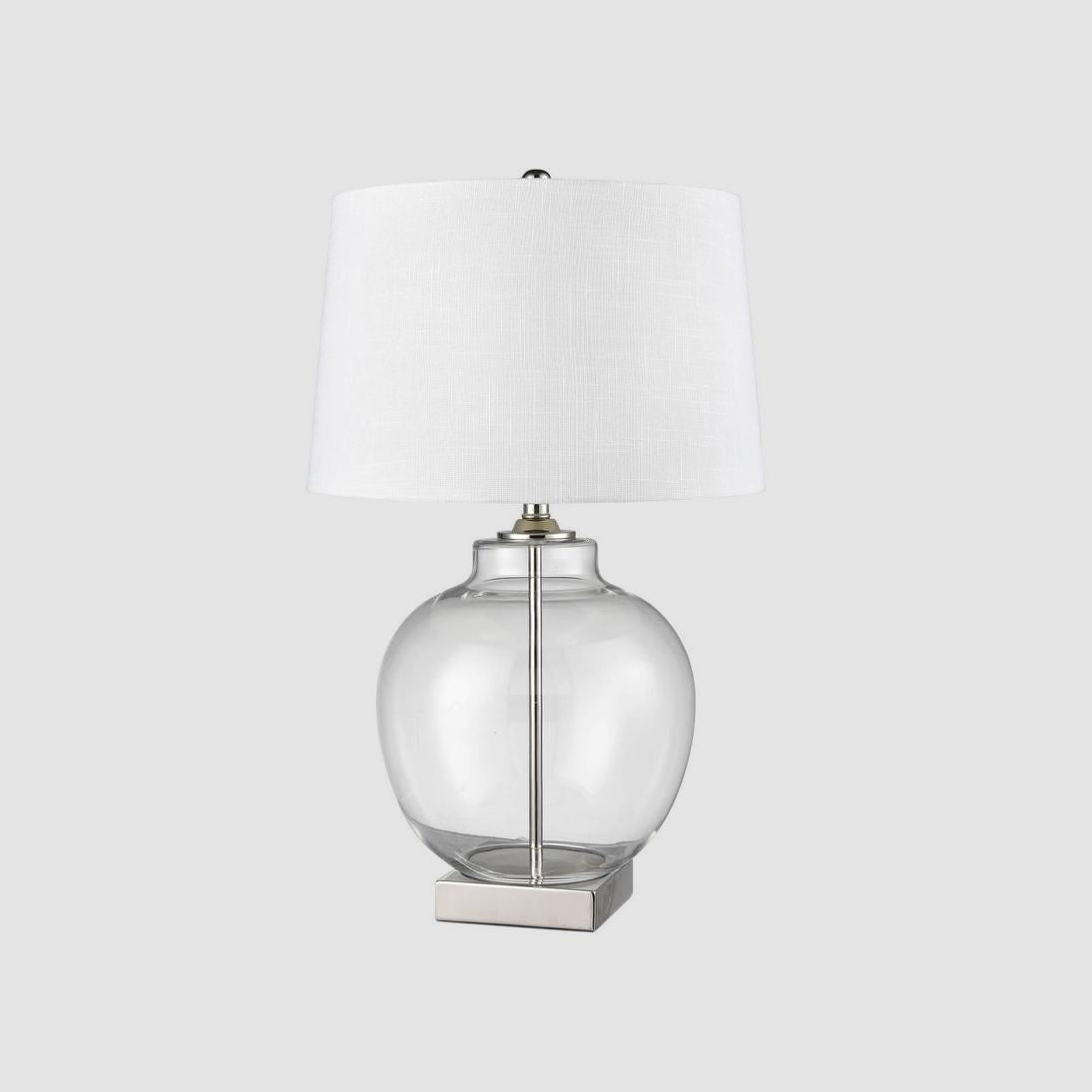 OneWorld Collection ELLYN Glass Table Lamp - Nickel / White Linen Shade-ONEWORLD COLLECTION-Ozlighting.com.au