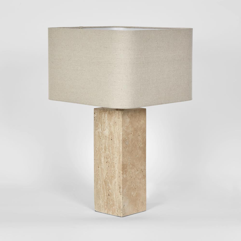 OneWorld Collection IMPERIAL Travertine Table Lamp with Natural Linen Shade-ONEWORLD COLLECTION-Ozlighting.com.au