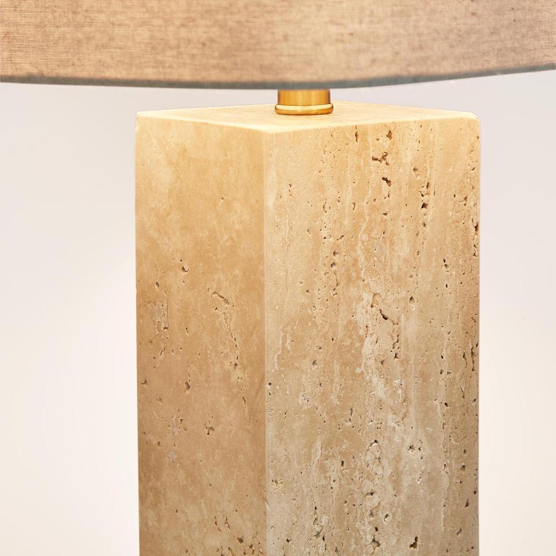 OneWorld Collection IMPERIAL Travertine Table Lamp with Natural Linen Shade-ONEWORLD COLLECTION-Ozlighting.com.au