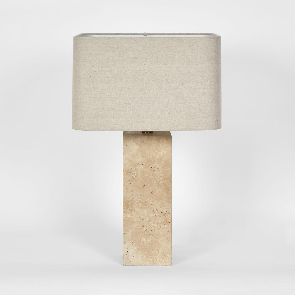 OneWorld Collection IMPERIAL Travertine Table Lamp with Natural Linen Shade-ONEWORLD COLLECTION-Ozlighting.com.au