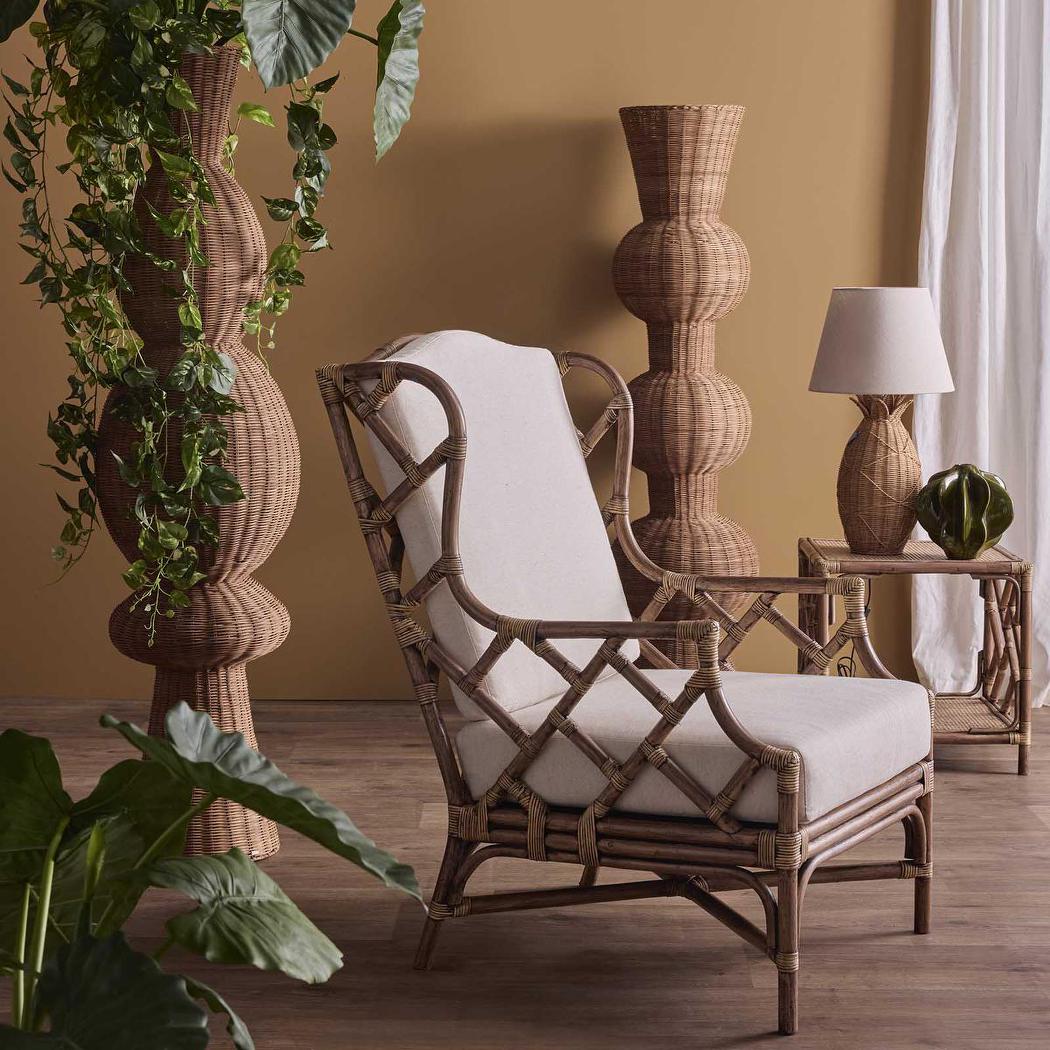OneWorld Collection ISLA Rattan Table Lamp with Linen Shade-ONEWORLD COLLECTION-Ozlighting.com.au