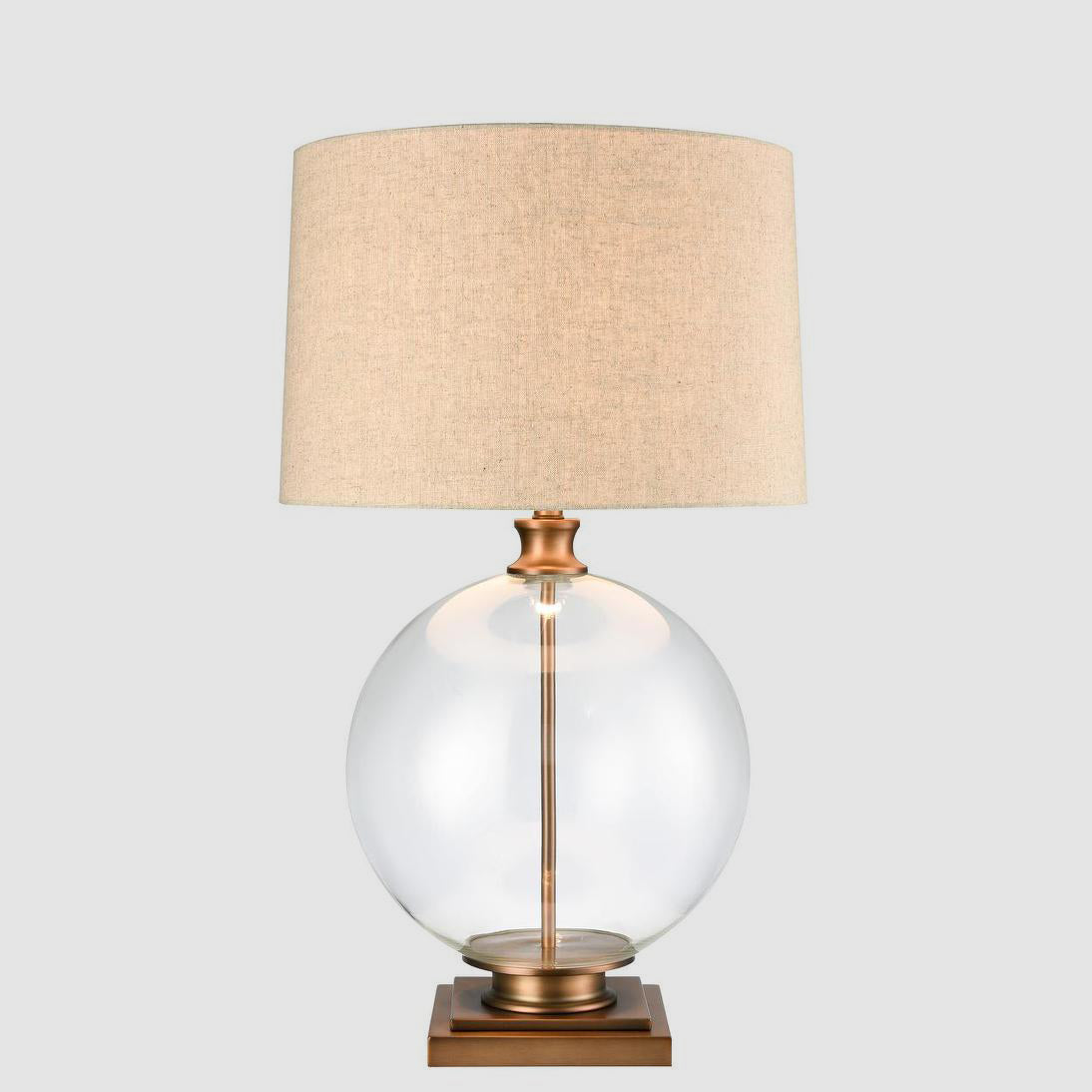 OneWorld Collection IVY Glass Table Lamp - Antique Brass / Natural Linen Shade-ONEWORLD COLLECTION-Ozlighting.com.au