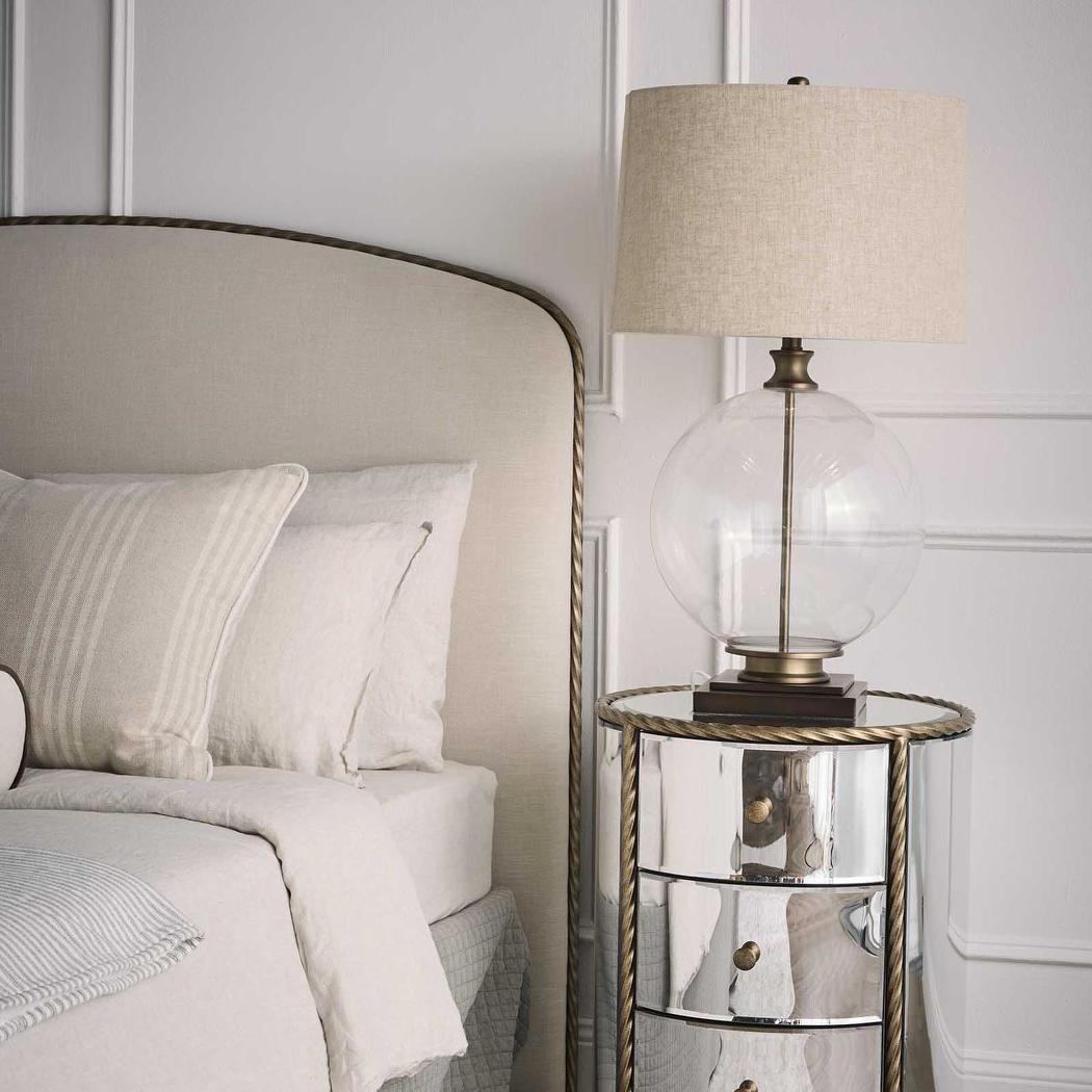 OneWorld Collection IVY Glass Table Lamp - Antique Brass / Natural Linen Shade-ONEWORLD COLLECTION-Ozlighting.com.au
