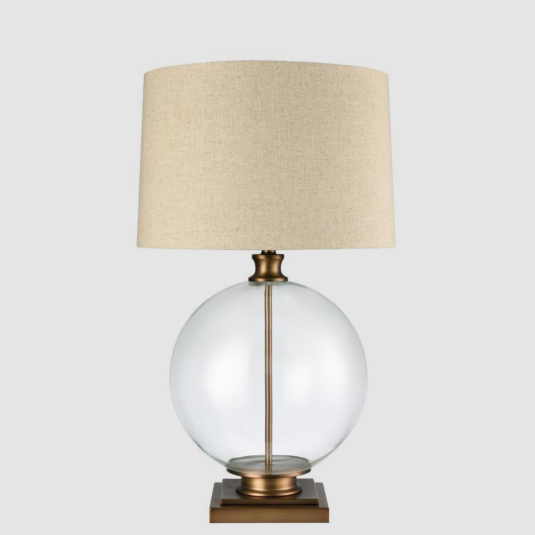 OneWorld Collection IVY Glass Table Lamp - Antique Brass / Natural Linen Shade-ONEWORLD COLLECTION-Ozlighting.com.au