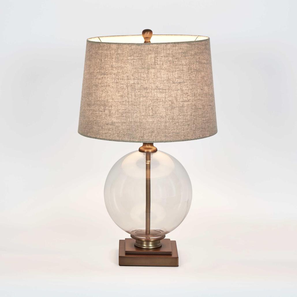 OneWorld Collection IVY Small Glass Table Lamp - Antique Brass / Natural Linen Shade-ONEWORLD COLLECTION-Ozlighting.com.au