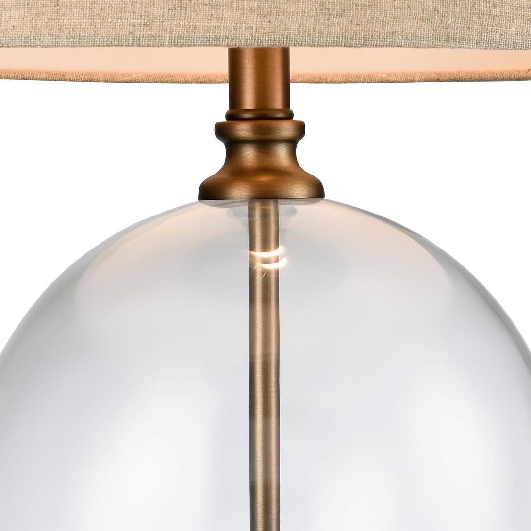 OneWorld Collection IVY Small Glass Table Lamp - Antique Brass / Natural Linen Shade-ONEWORLD COLLECTION-Ozlighting.com.au