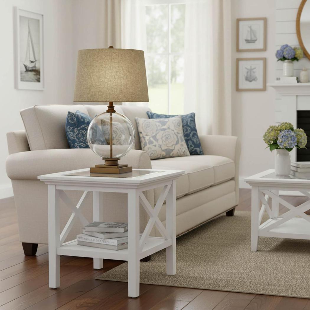 OneWorld Collection IVY Small Glass Table Lamp - Antique Brass / Natural Linen Shade-ONEWORLD COLLECTION-Ozlighting.com.au