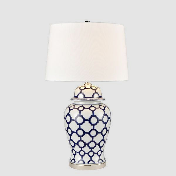OneWorld Collection LUCCA Jar Table Lamp with Shade - Blue & White-ONEWORLD COLLECTION-Ozlighting.com.au