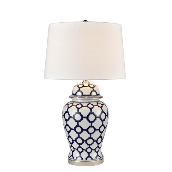 OneWorld Collection LUCCA Jar Table Lamp with Shade - Blue & White-ONEWORLD COLLECTION-Ozlighting.com.au