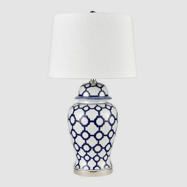 OneWorld Collection LUCCA Jar Table Lamp with Shade - Blue & White-ONEWORLD COLLECTION-Ozlighting.com.au