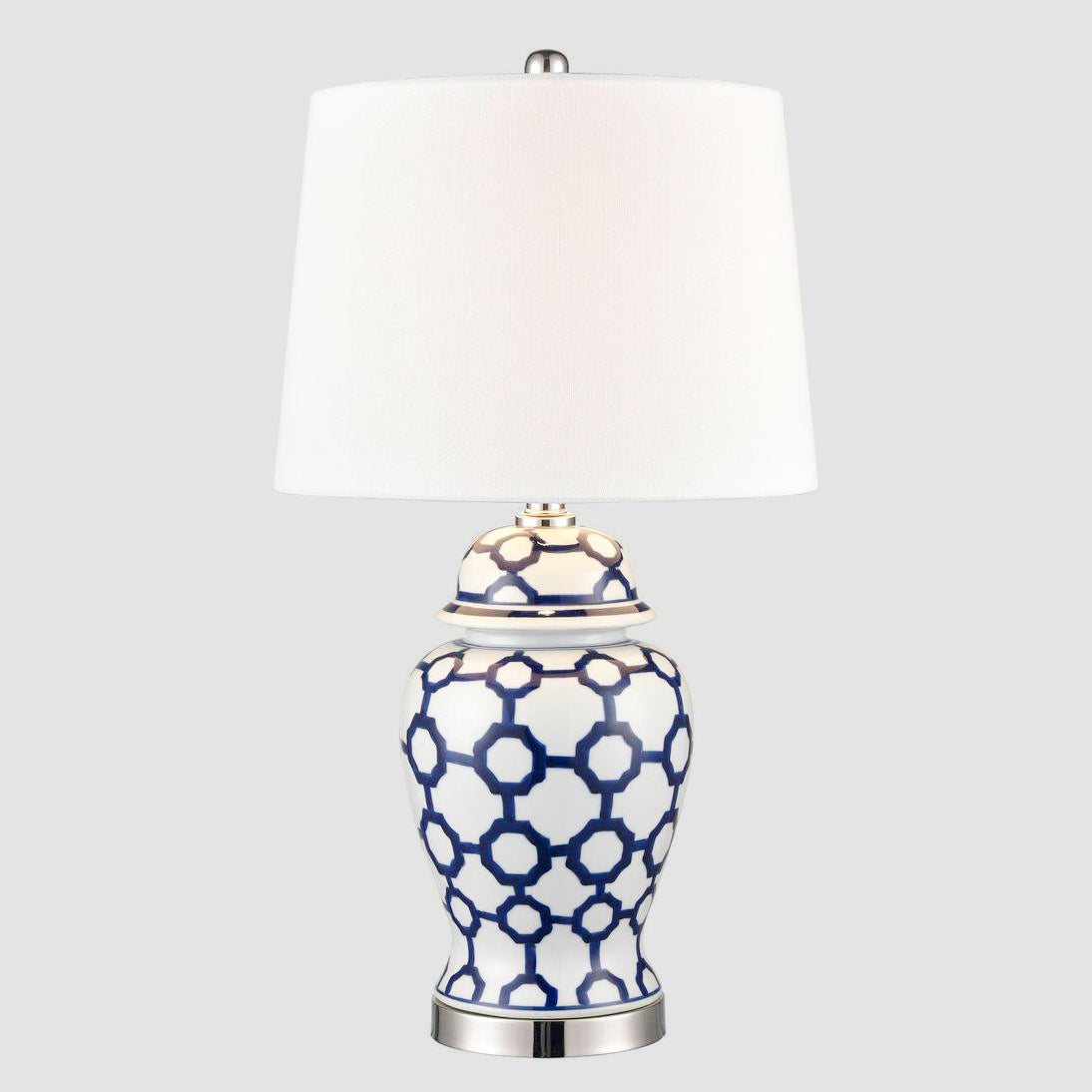 OneWorld Collection LUCCA Small Jar Table Lamp with Shade - Blue & White-ONEWORLD COLLECTION-Ozlighting.com.au