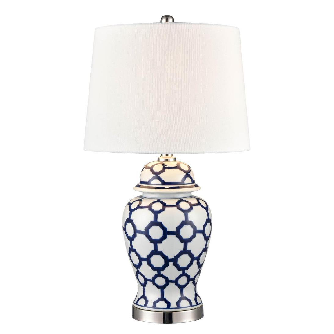 OneWorld Collection LUCCA Small Jar Table Lamp with Shade - Blue & White-ONEWORLD COLLECTION-Ozlighting.com.au