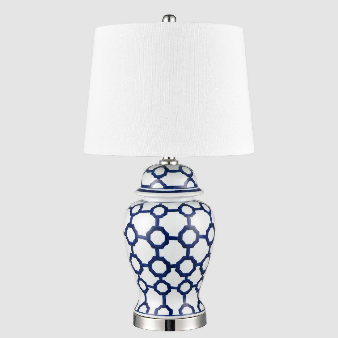 OneWorld Collection LUCCA Small Jar Table Lamp with Shade - Blue & White-ONEWORLD COLLECTION-Ozlighting.com.au