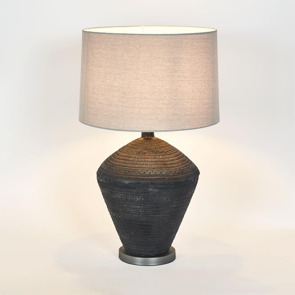 OneWorld Collection MERIDIEN Table Lamp - Black / Natural Linen Shade-ONEWORLD COLLECTION-Ozlighting.com.au