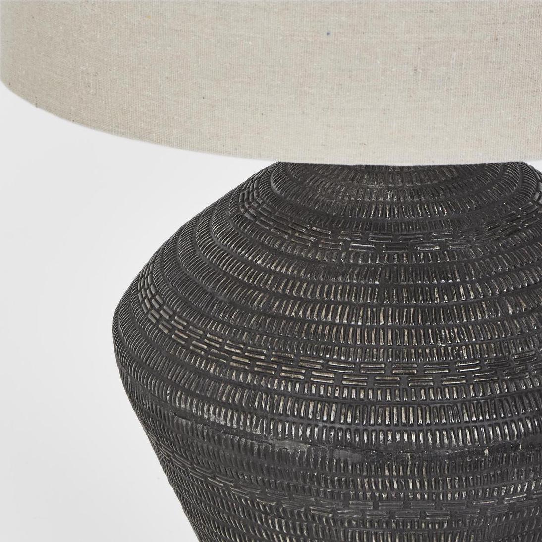 OneWorld Collection MERIDIEN Table Lamp - Black / Natural Linen Shade-ONEWORLD COLLECTION-Ozlighting.com.au
