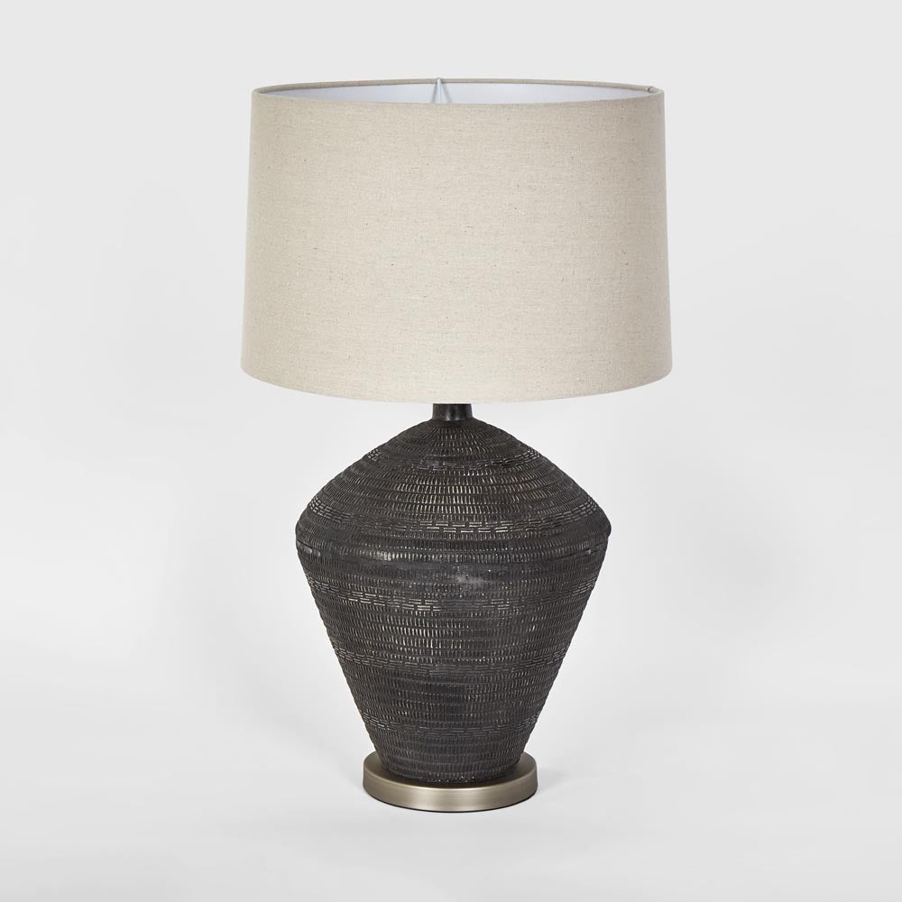 OneWorld Collection MERIDIEN Table Lamp - Black / Natural Linen Shade-ONEWORLD COLLECTION-Ozlighting.com.au