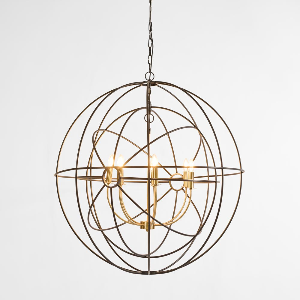 OneWorld Collection ORB Round Pendant Light - Large Black & Brass-ONEWORLD COLLECTION-Ozlighting.com.au