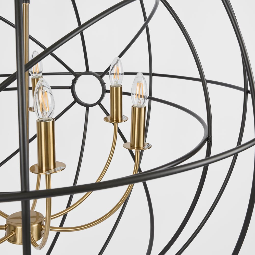 OneWorld Collection ORB Round Pendant Light - Large Black & Brass-ONEWORLD COLLECTION-Ozlighting.com.au