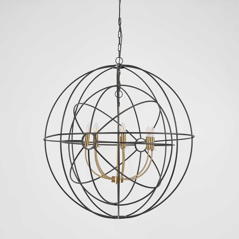 OneWorld Collection ORB Round Pendant Light - Large Black & Brass-ONEWORLD COLLECTION-Ozlighting.com.au