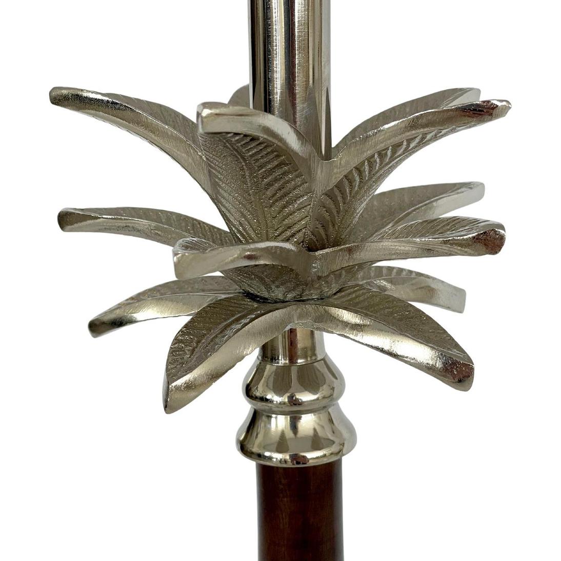 OneWorld Collection PALM Nickel & Wood Table Lamp - Natural Linen Shade-ONEWORLD COLLECTION-Ozlighting.com.au