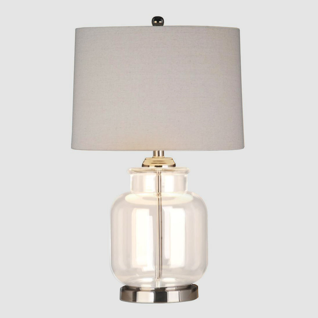 OneWorld Collection REGENCY Glass Table Lamp - Nickel / Natural Linen Shade-ONEWORLD COLLECTION-Ozlighting.com.au