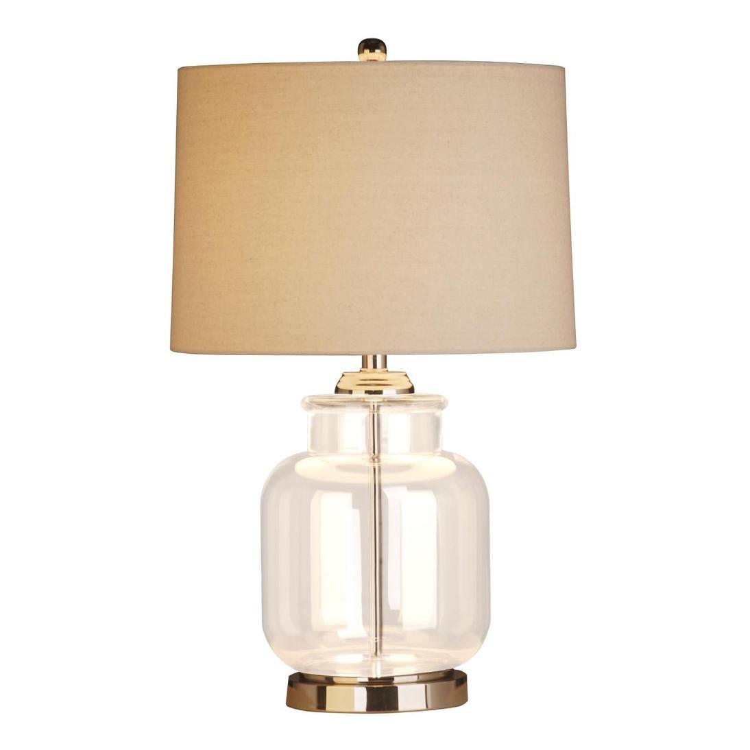 OneWorld Collection REGENCY Glass Table Lamp - Nickel / Natural Linen Shade-ONEWORLD COLLECTION-Ozlighting.com.au