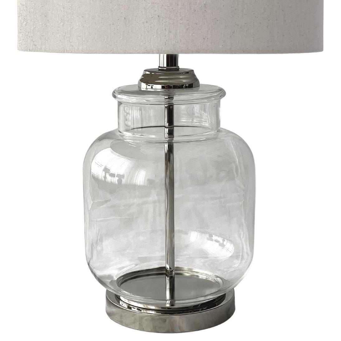 OneWorld Collection REGENCY Glass Table Lamp - Nickel / Natural Linen Shade-ONEWORLD COLLECTION-Ozlighting.com.au