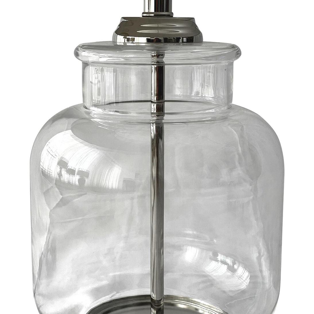 OneWorld Collection REGENCY Glass Table Lamp - Nickel / Natural Linen Shade-ONEWORLD COLLECTION-Ozlighting.com.au