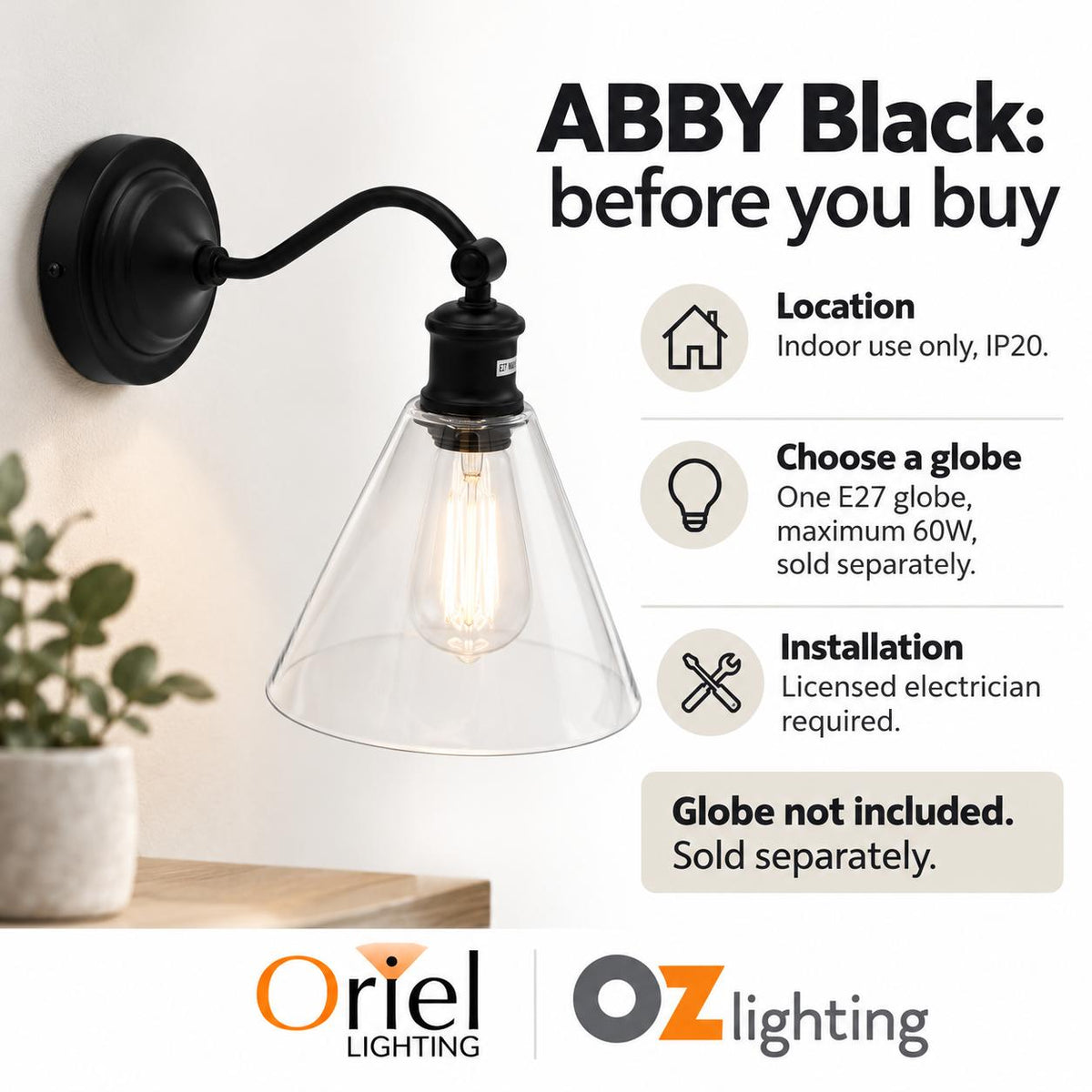 Oriel ABBY Wall Light - Hamptons Style Classic, IP20-Oriel Lighting-Ozlighting.com.au