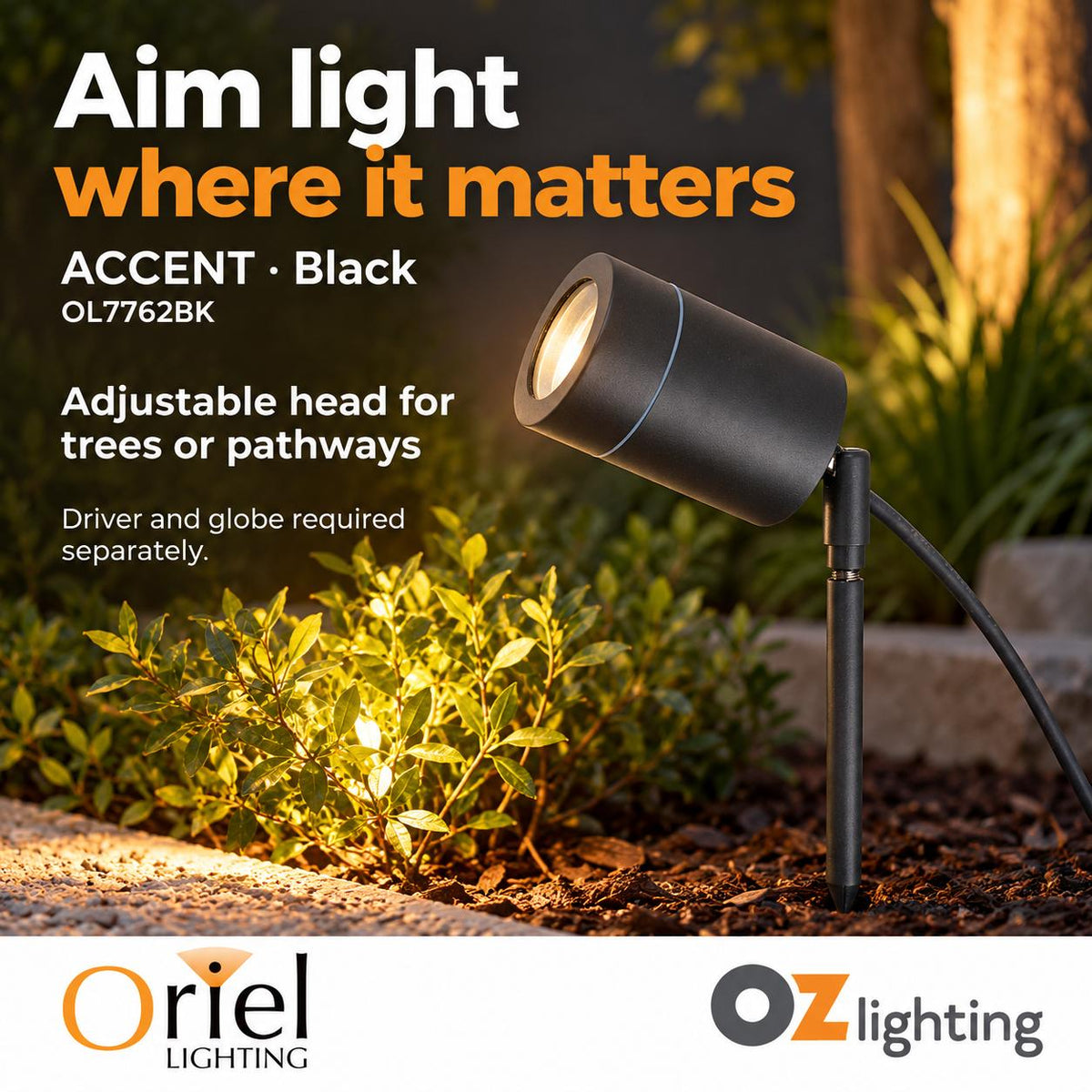 Oriel ACCENT Outdoor Spike Light - 12V Garden, IP44 - DRIVER REQUIRED-Oriel Lighting-Ozlighting.com.au