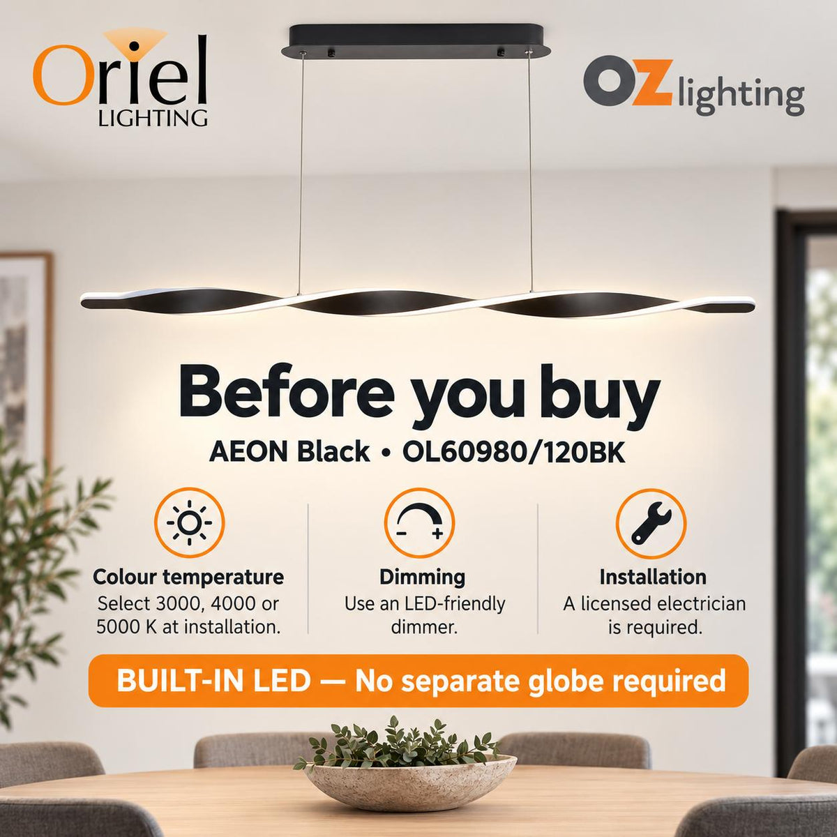 Oriel AEON LED Pendant - CTS-Oriel Lighting-Ozlighting.com.au