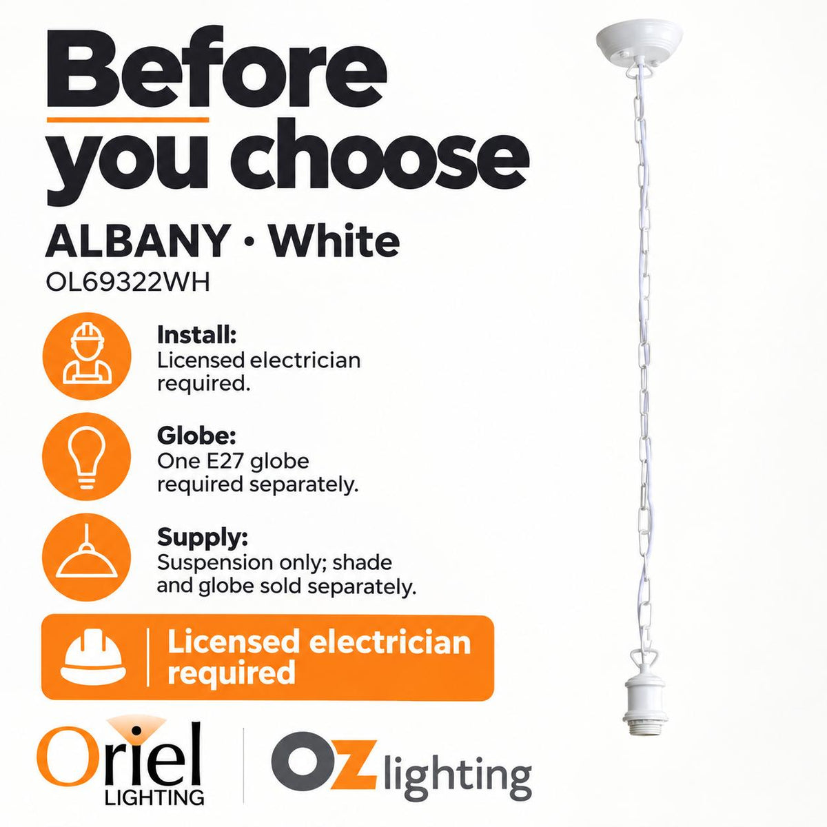 Oriel ALBANY Pendant - 1 Light-Oriel Lighting-Ozlighting.com.au