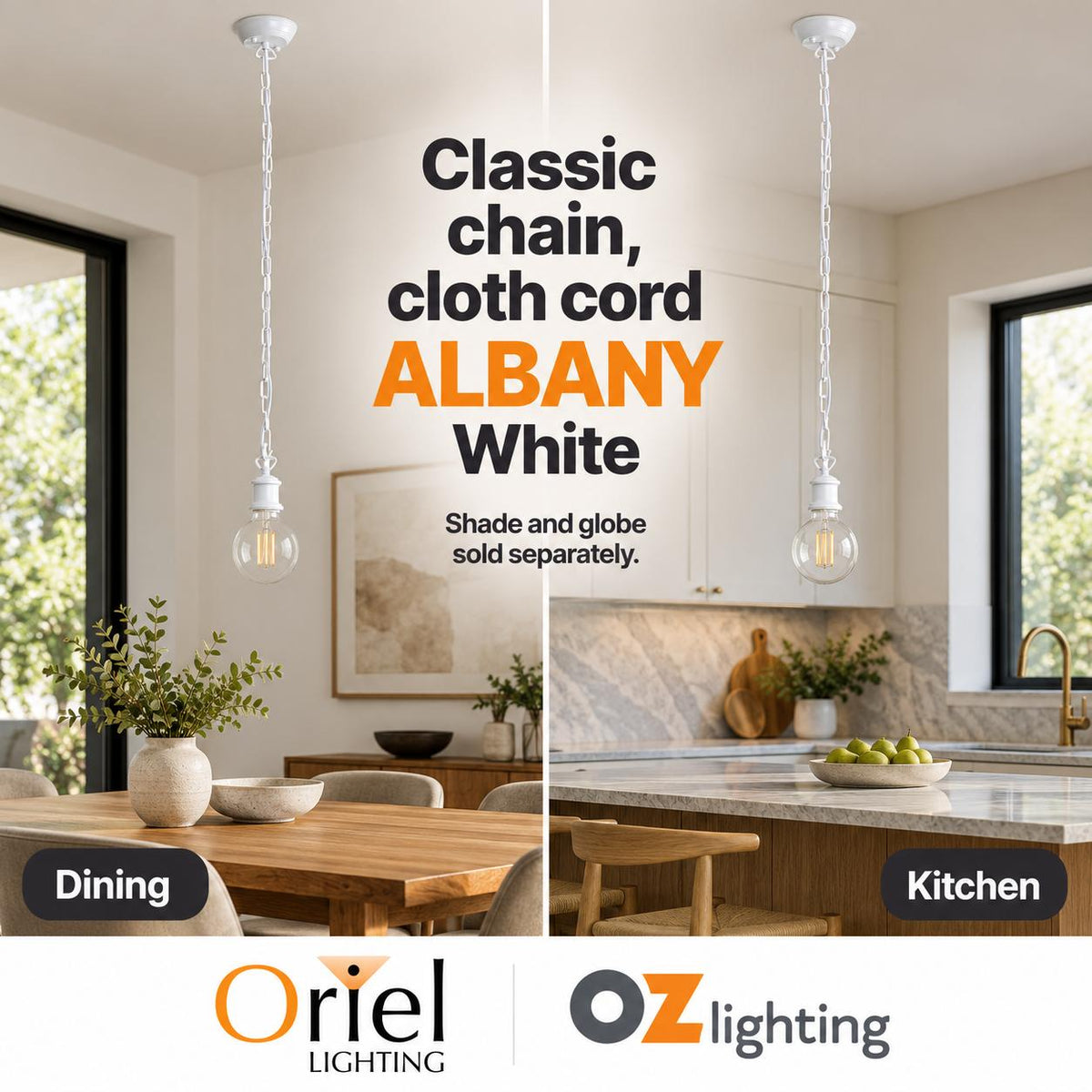 Oriel ALBANY Pendant - Cloth Cord Chain-Oriel Lighting-Ozlighting.com.au