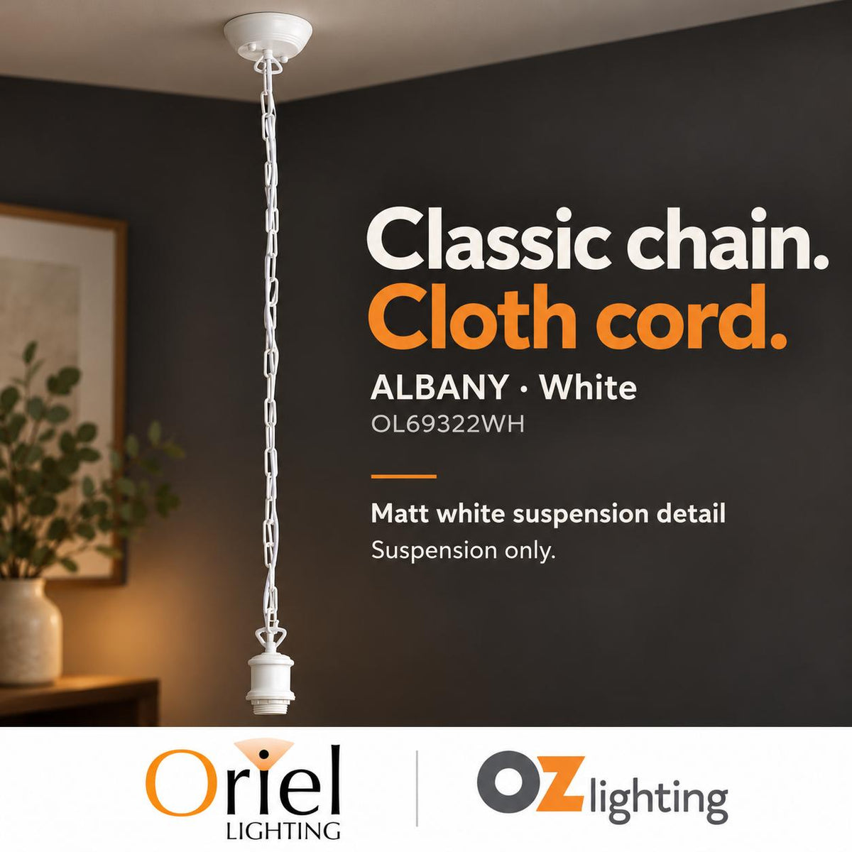 Oriel ALBANY Pendant - Cloth Cord Chain-Oriel Lighting-Ozlighting.com.au