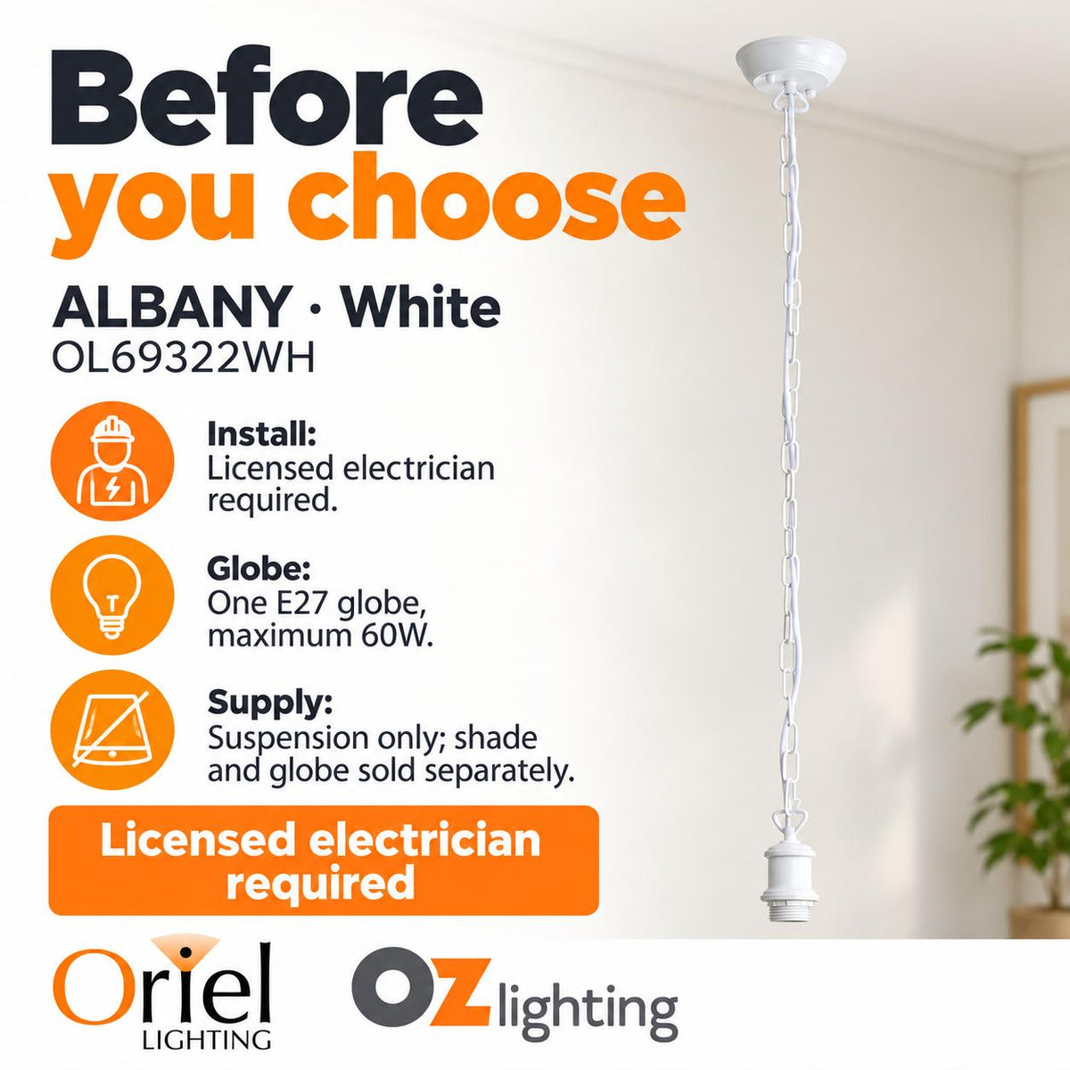 Oriel ALBANY Pendant - Cloth Cord Chain-Oriel Lighting-Ozlighting.com.au