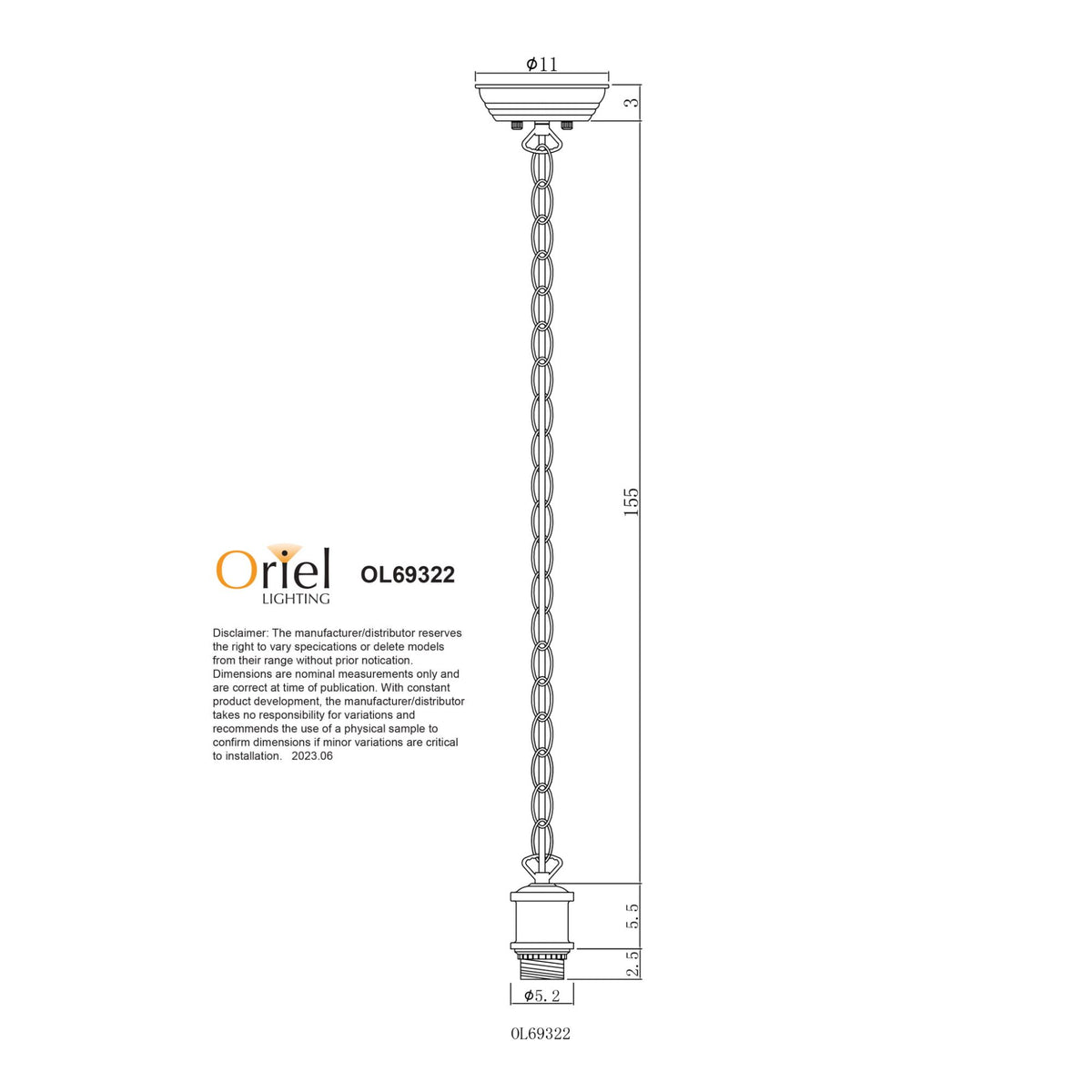 Oriel ALBANY Pendant Light Cloth Cord Chain-Oriel Lighting-Ozlighting.com.au