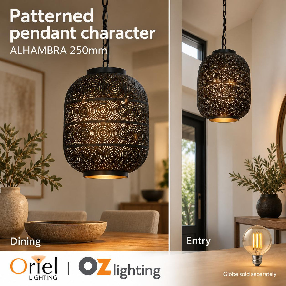Oriel ALHAMBRA Pendant - 1 Light Laser Cut Golden Inner-Oriel Lighting-Ozlighting.com.au