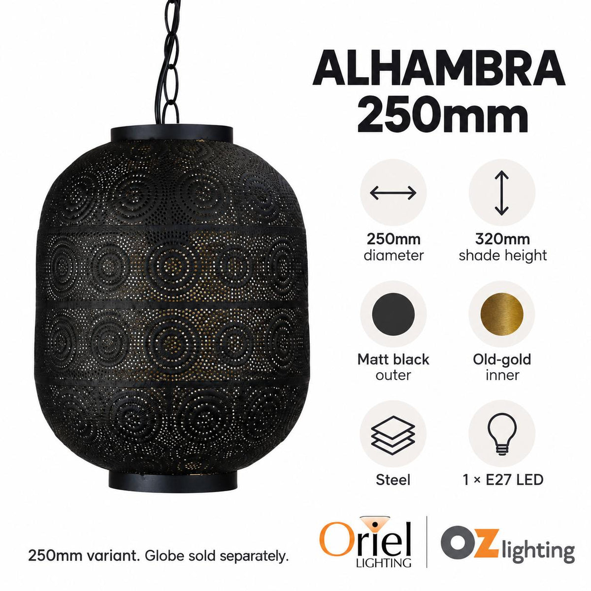 Oriel ALHAMBRA Pendant - 1 Light Laser Cut Golden Inner-Oriel Lighting-Ozlighting.com.au