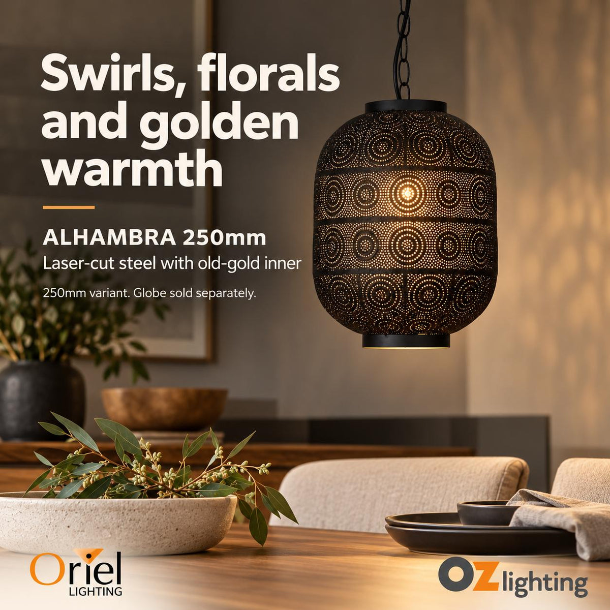 Oriel ALHAMBRA Pendant - 1 Light Laser Cut Golden Inner-Oriel Lighting-Ozlighting.com.au