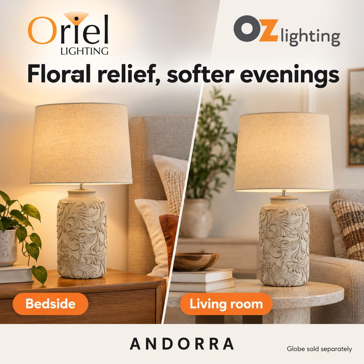 Oriel ANDORRA Table Lamp - Romantic Embossed Floral-Oriel Lighting-Ozlighting.com.au