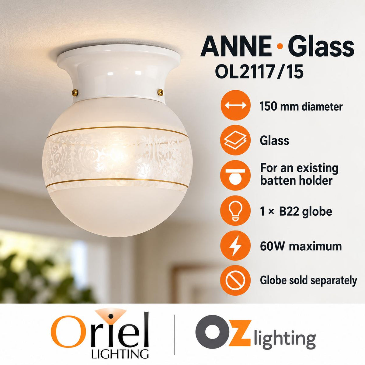 Oriel ANNE Batten Fix - Glass-Oriel Lighting-Ozlighting.com.au