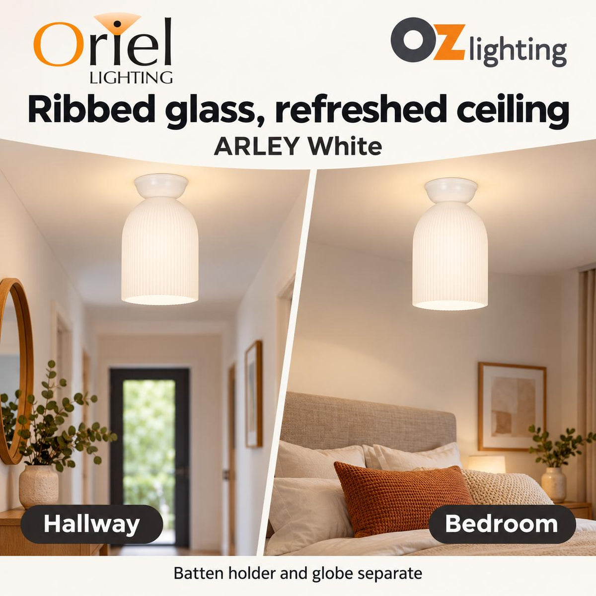 Oriel ARLEY DIY Shade - Max. 60W, Ribbed Glass-Oriel Lighting-Ozlighting.com.au